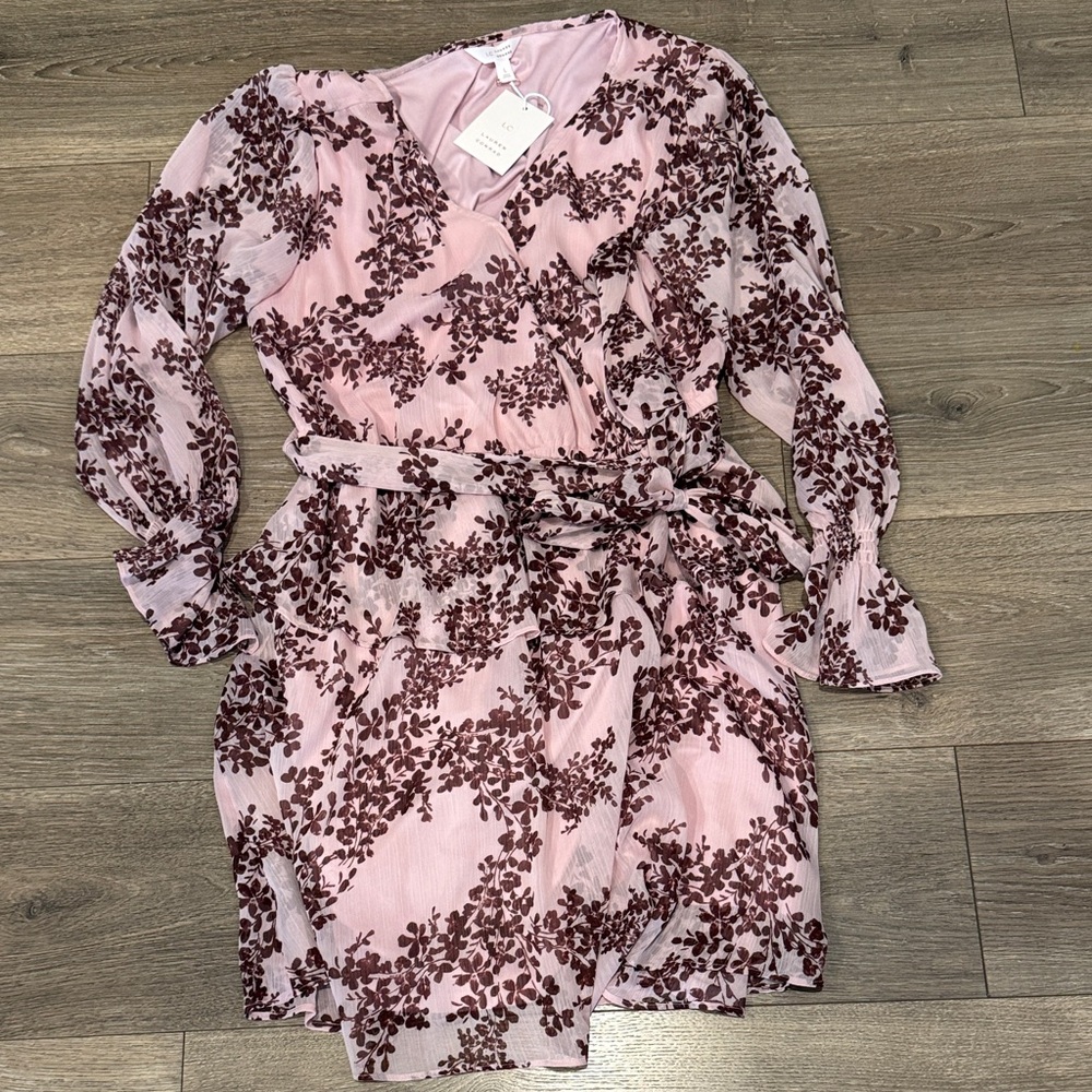 LC Lauren Conrad Pink and Brown Floral Dress